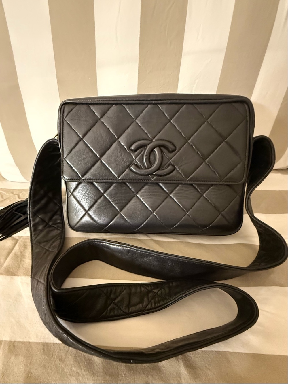 CHANEL Black Leather Zipper Pouch with Gold-Tone Hardware